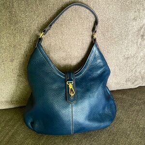 Tignanello navy dark blue pebble leather hobo